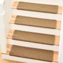 MBIGM Bullnose Non-Slip Stair Treads w/Reusable Adhesive 14 Pack 9.5" x 30" Wooden Steps Protection - TPU Backing with Steel Reinforcement - Anti-Slip Solution Knitted Camel Non Slip Stair Tread