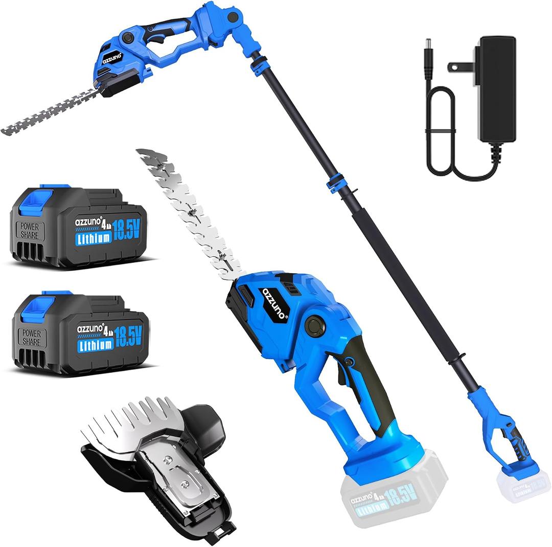AZZUNO Pole Hedge Trimmer Cordless, 14.5FT Max Reach Electric Grass Shears Shrubbery Hedge Trimmer with 2 Packs 2.0Ah Batteries