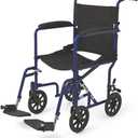 Medline Basic Aluminum Transport Chair with 19" Wide Seat, Full-Length Armrests, Detachable Footrests, 8" Wheels, 300 lb Weight Capacity