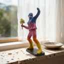 Banksy-Inspired Flower Thrower Sculpture Large 15.75 Gradient Resin Statue with Gold Bouquet, Modern Street Art Home Decor Figurine, Colorful Collectible Gift for Art Lovers