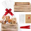 Wonderjune Wooden Baskets for Valentine's Day Gifts Empty Wood Basket with Cellophane Bag Ribbon Greeting Card for Birthday Baby Shower Wedding Housewarming Gifts Packaging(Brown,Large)