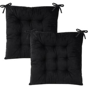 Set of 2 Chair Cushions for Dining Chairs with Ties, Indoor Non-Slip Kitchen Chair Pad and Dining Room Seat Cushion Mat for Office Living Room Outdoor 15.5" - Black