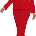 Women's Business 2 Piece Blazer Sets Casual Long Sleeve Open Front Blazer Jackets and Pencil Pant Suits (X-Large, Red)