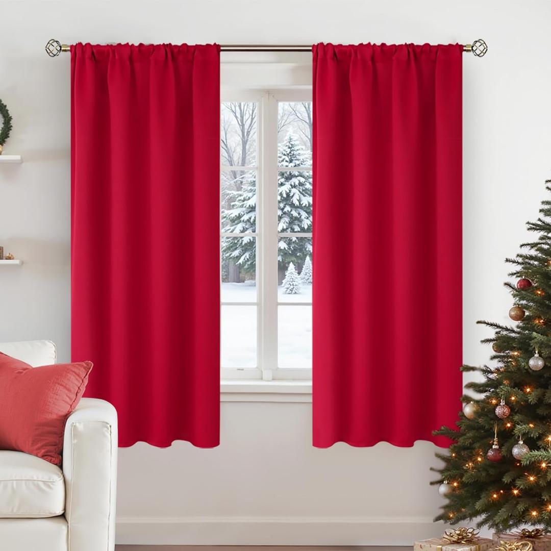BGment Red Blackout Curtains 63 Inches Long for Bedroom - Thermal Insulated Drapes with Rod Pocket Room Darkening Christmas Decorative for Living Room, 42 x 63 Inch, 2 Panels