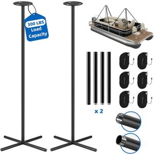 Boat Cover Support Poles System Heavy Duty 2 Pcs, 25”to 62” Sectional Adjustable Steel Boat Tarp Support Poles with Cross Base & Webbing Strap for Jon, V-Hull, & Pontoon Boats