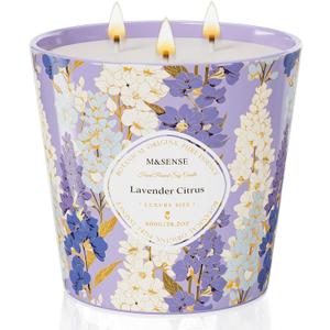 M&SENSE Lavender Citrus Scented Candle, 28.2oz 3 Wick Natural Soy Wax Large Candles, Long Lasting Clean Slow Burning No Toxic Dcor for Home Relaxation, Romantic Dates & Gift-Giving