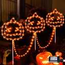 Woohaha Halloween Pumpkin Pathway Lights,163 LED Plug in Garden Outdoor Decorations，Waterproof String Lights with 3 Pumpkin Stakes Light for Garden Walkway Yard Driveway Lawn Party Decor（Orange）, Set of 2