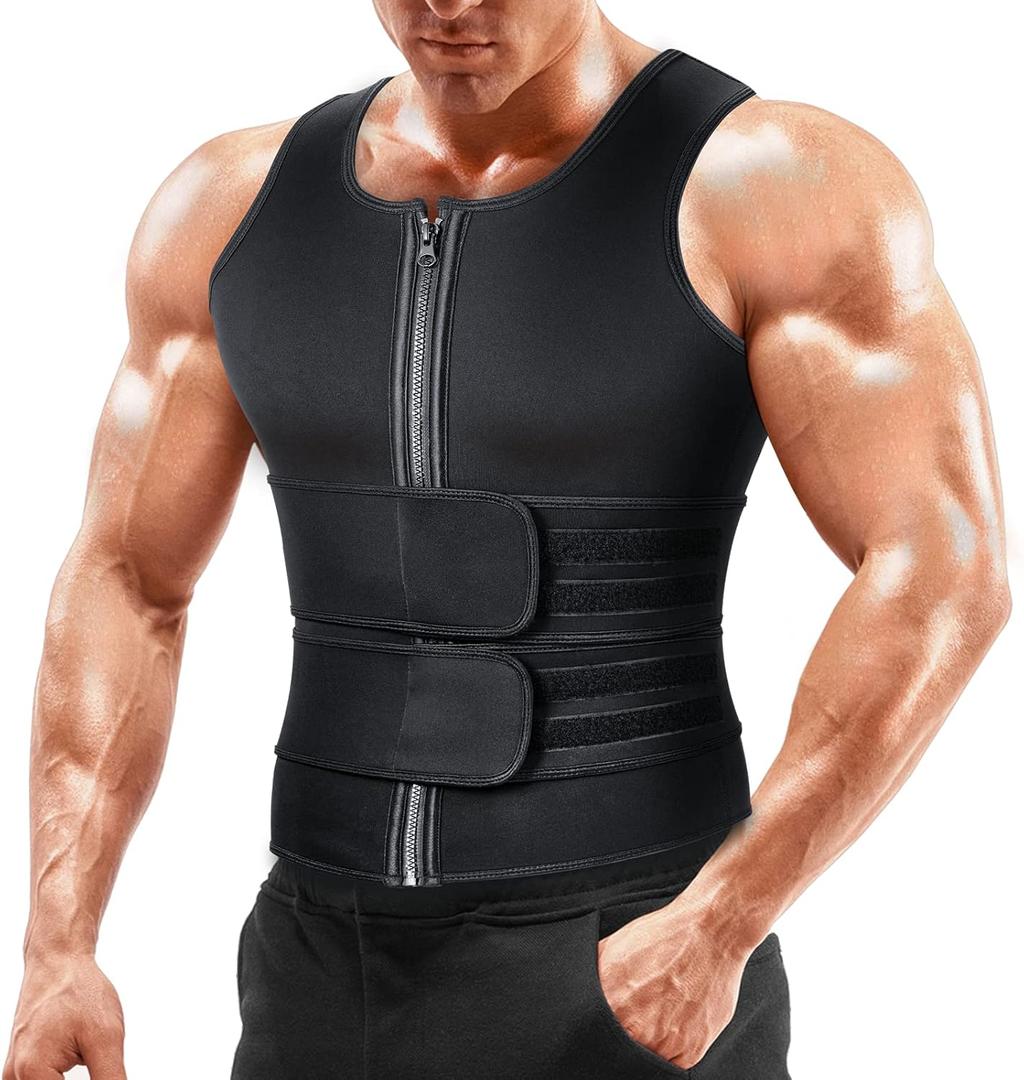 Sauna Vest Waist Trainer for Men - Mens Sauna Suit Double Sweat Belt Body Shaper for Gym Workout Exercise (Black(2 Belts))
