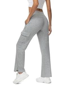TBMPOY Women's Cargo Sweatpants Straight Leg High Waisted Wide Leg Athletic Pants Zipper Pockets Bottom Trendy Gray L