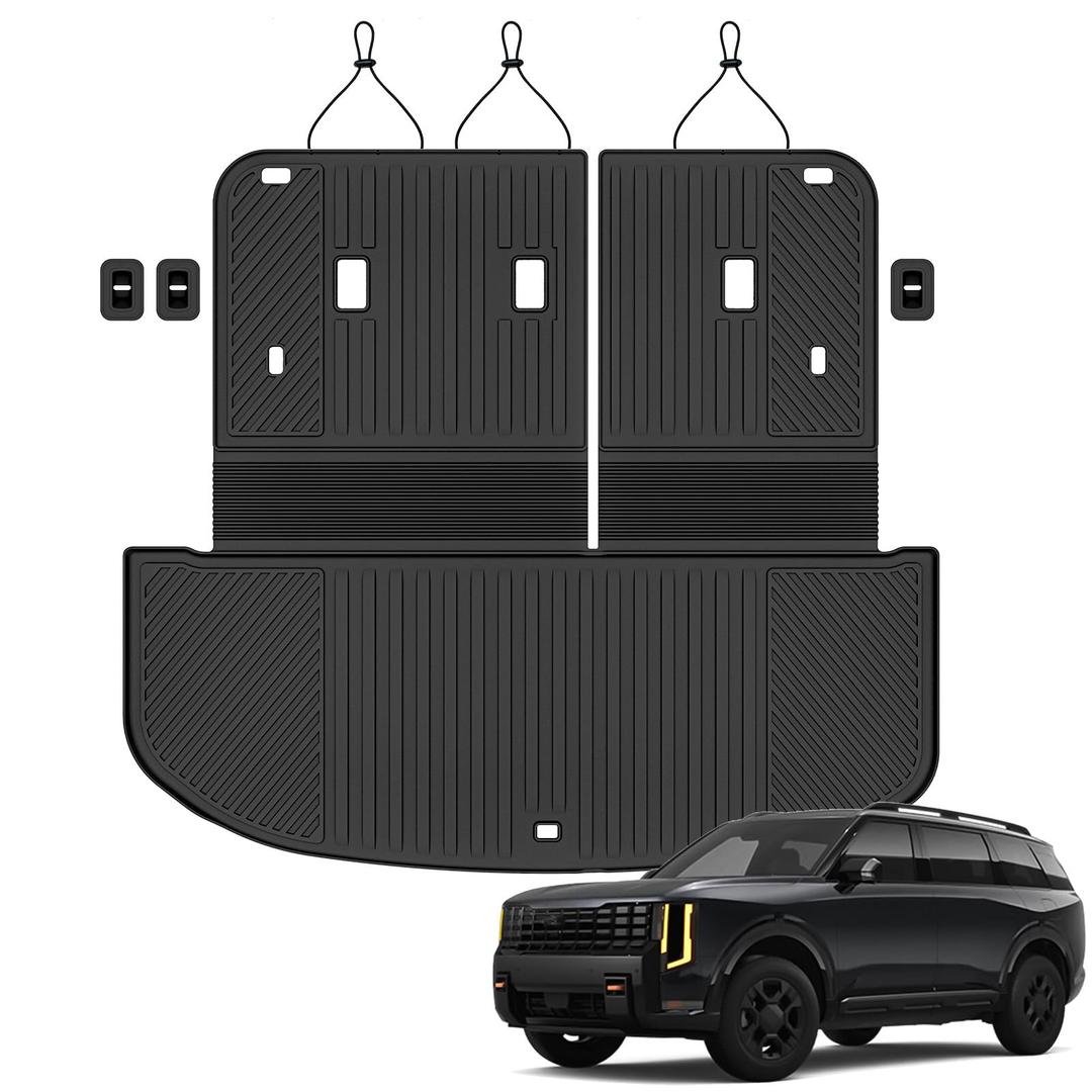 Auxko All Weather Cargo Mat with Backrest Mat Fit for Kia Telluride 2027 Gas/Hybrid TPE Accessoris All Season Guard Odorless Anti-Slip Black
