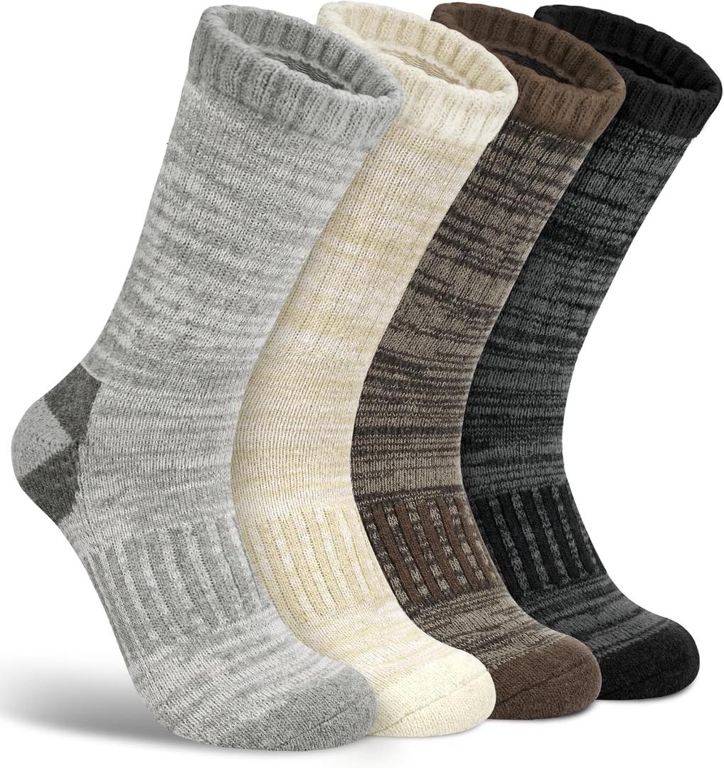 YSense Merino Wool Socks for Women Men 4 Pairs, Warm Winter Thick Cushion Hiking Boot Socks for Women Gifts (5-9, Skin Light Gray Dark Gray Coffee)