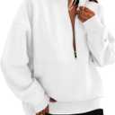 KIRUNDO Sweatshirt for Women 2026 Fall Half Zip Pullover Oversized Fleece Mock Neck Hoodies Fashion Outfits Winter Clothing (Small, White)