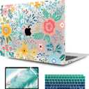 TWOLSKOO Case for MacBook Air 13.3 Inch (Old Version 20182021, Models: M1 A2337, A2179, A1932) Hard Shell Case with Screen Protector & Keyboard Cover, Abstract Flower