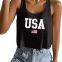 Women's American Flag Tank Top, USA Patriotic Sleeveless Crop Tops, 4th of July Camis Shirt (US, Alpha, Medium, Regular, Regular, Black-533) (Black, M)
