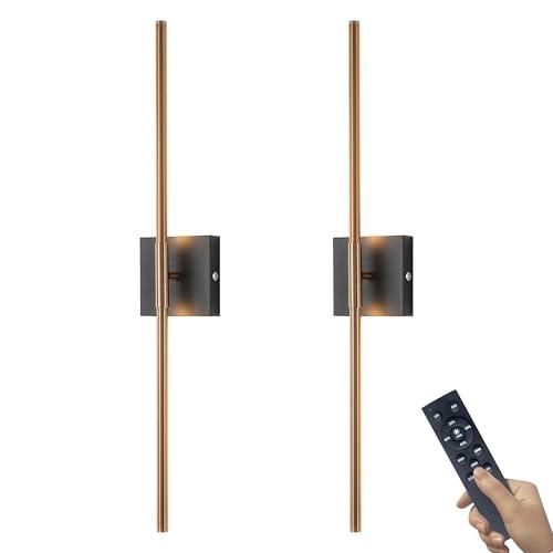Battery Operated Wall Sconces with Remote Control, Dimmable Wall Sconces Set of Two 350°Rotate 3000K LED Matte Black and Brass Gold Wireless Wall Light Battery Powered Cordless Rechargeable Wall Lamps