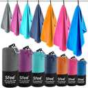 Sfee 2 Pack Microfiber Travel Towel, Quick Dry Towel Camping Towel Large Beach Towel Super Absorbent Compact Lightweight Sports Gym Towels for Beach, Gym, Hiking, Pool, Backpacking, Bath, Yoga Navy Blue 60x30, 24x15