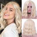 Rosa Star Short Wavy Blonde Wig for Women Heat Resistant Synthetic Glueless Curly Blonde Bob Wig (1T/33#) for Halloween Comic-con Costume Anime Cosplay Party (613#)