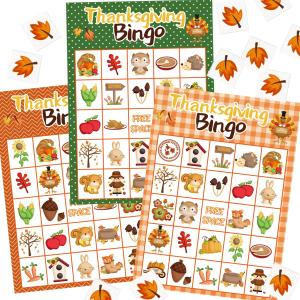 Fancy Land Thanksgiving Bingo Game for Kids 24 Players 8 Designs Multi Color Holiday Fall School Activity Party Game Supplies
