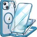 Miracase Magnetic for iPhone 15 Plus Case 6.7'' [Compatible with Magsafe] Full-Body Military Drop Proof 15 Plus Phone Case Cover with Built-in 9H Tempered Glass Screen Protector,Magnetic Blue