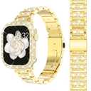 Surace Compatible with Apple Watch Band 40mm 41mm 44mm 45mm 42mm 46mm Women with Full Bling Crystal Metal Case, Jewelry Sparking Luxury Diamond Dressy Band for iWatch Series 11/10/9/8/7/6/5/4/SE3 Size: 44mm (Series 6/5/4/SE)