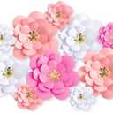 10 Set Mexican Paper Flowers Decorations for Wall DIY Fiesta Bulletin Board 3D Handcrafted Paper Flowers Backdrop Decoration for Mexican and Holiday Party (Pink White)