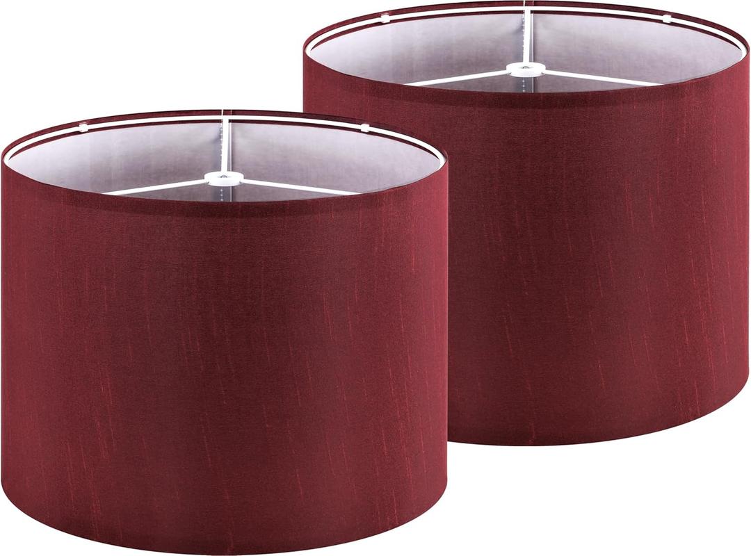 GOSO 13" Burgundy Red Lamp Shades Faux Silk, Set of 2 Medium Victorian Lamp Shades for Table Lamps Floor Lamps,13 13 10 IN (Spider) Lampshades Replace,Night Stand Light for Bedroom Required Assembly