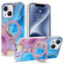 ETPESOK Compatible with iPhone 13/14 Case Marble Pattern with Magnetic Ring Stand [Compatible with Mag-Safe] TPU Protective Phone Case for iPhone 13/14 6.1" for Women, Marble Purple Blue