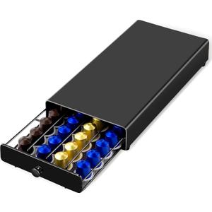 ROWISE Coffee Pod Drawer Compatible with Nespresso Original Line, Coffee Pod Holder for counter, 40 Capsules Capacity, Black