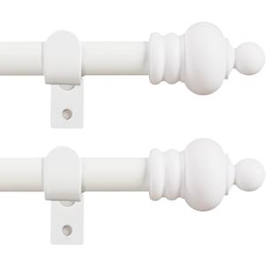 White Curtain Rods for Window 28 to 48 Inch, 2 Pack 5/8 Inch Heavy Duty Curtain Rods Adjustable with Brackets, Easy Installation, Suitable for Bedroom, Living Room, Kitchen