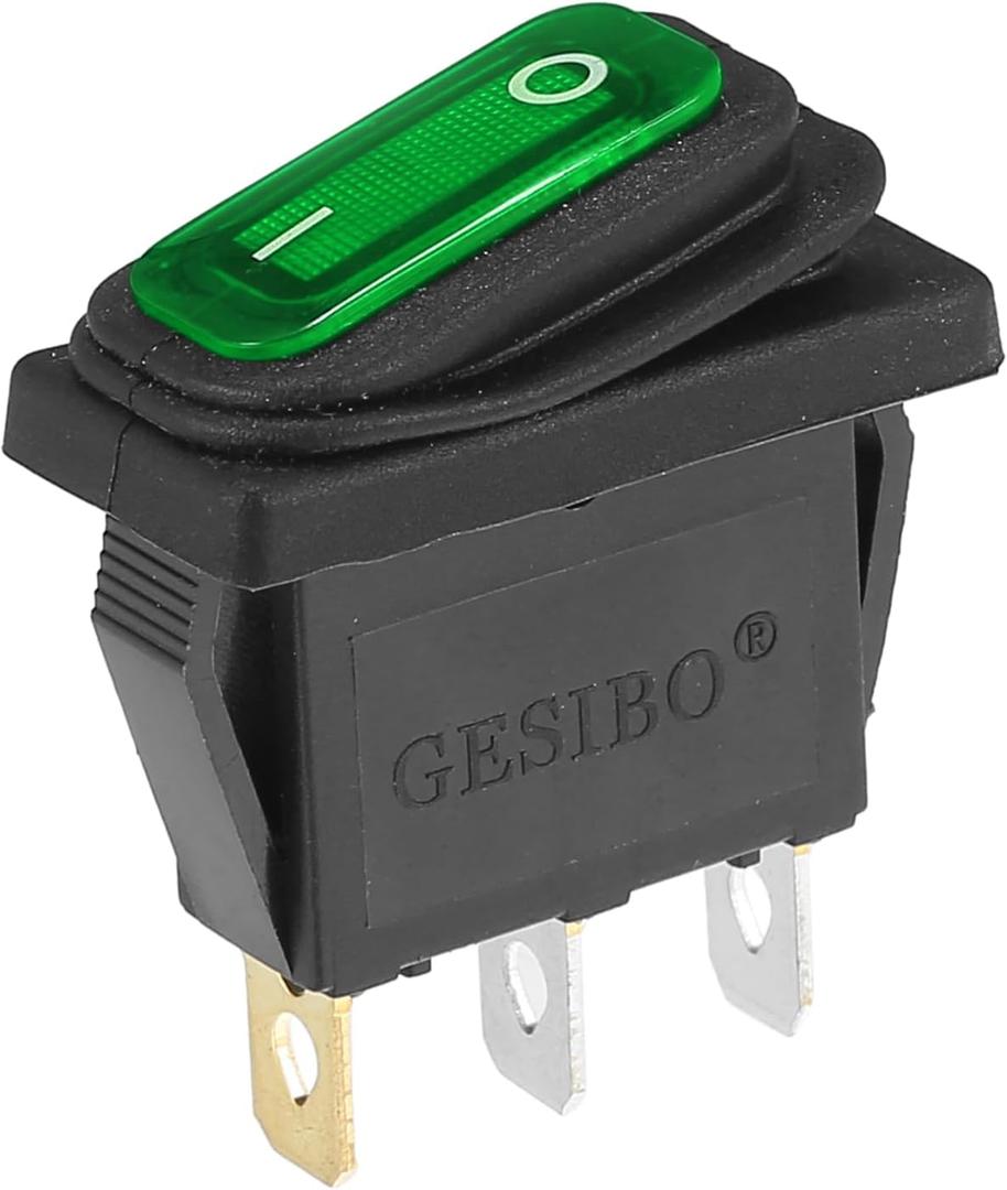 X AUTOHAUX Interior AC 250V/20A LED Rocker Switch On-Off 3 Pins Toggle Switch Waterproof for Caravan Camper Dashboard Green