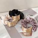 6 Pcs Metal Hair Scrunchies for Women & Girls, Silk Satin Elastic Hair Ties, Ponytail Holders for Thick & Thin Hair, Luxury Strong Hold Hair Accessories