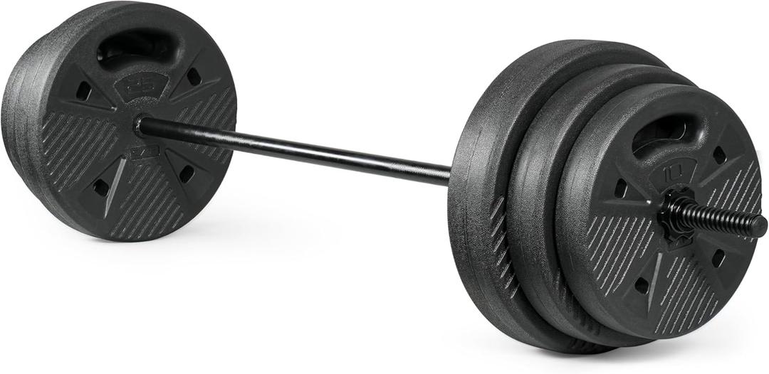 CAP Barbell Threaded Barbell Set with 100 LB Cement Grip Plates | 47" Threaded Bar, 25LB / 15LB / 10LB Grip Plates, Star Collars, Home Gym Weight Set for Strength Training