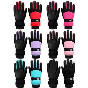 Bencailor 6 Pairs Mens Winter Snow Gloves Women Warm Waterproof Ski Mittens Adjustable for Adult Cold Weather(Light Purple, Blue Green, Light Pink, Rose Red, Red, Black, M)