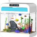 Fish Tank 2.2 Gallon with 7 Color Auto-Looping Light, Fish Aquarium with Humidifier 3 in 1 Pump - Filteration & Oxygenation & Circulation, Temperature Display, HD Float Glass, Thickened Base (White)