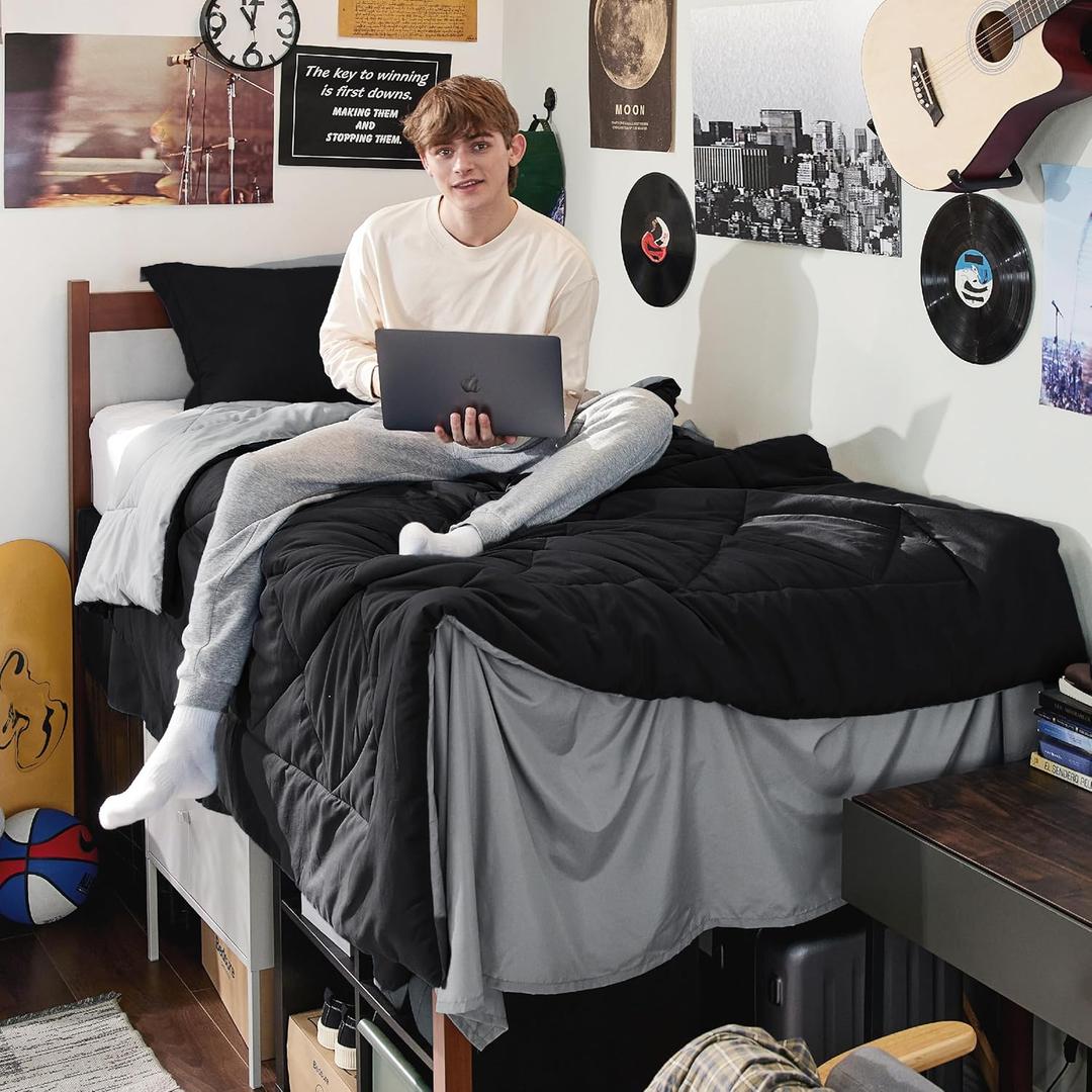 Bedsure Twin XL Comforter Set - 5 Pieces Reversible Black Bedding, Twin XL Size Bed Set for All Seasons, Bed in a Bag with Down Alternative Comforter, Sheets, Pillowcase & Sham