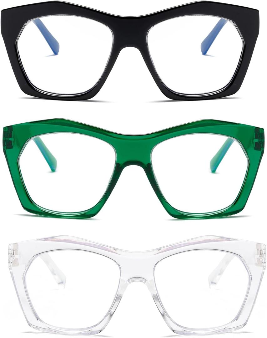 Viseng 3 Pack Oversized Frame Design Women's Reading Glasses, Blue Light Blocking Computer Reader +1.5