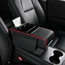 Center Console Cover,Car Armrest Cushion Multifunctional with 2 Storage Bags Cup Holder,Phone Slot,Tissue Box Slot for Most Cars Accessories Interior Organizers-Black+Red 13.8x7.9 in