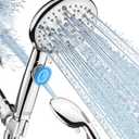9-Function Shower Head with Built-in Power Spray, 1.8 GPM Water Saving ON/OFF Toggle Switch, High Pressure Handheld Showerhead with 1-Click Pause Button, Brass Bracket & 6ft Hose, Chrome