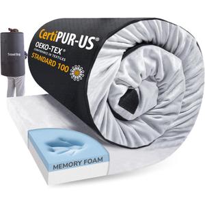 Memory Foam Camping Mattress 2.5 inch, Cot Pads, Single Small Portable Roll Up Camping Sleep Topper with Waterproof and Non-Slip Bottom, Camping Car Mat with Travel Bag, 72"24"2.5", Grey