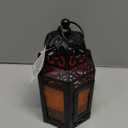Black Metal Decorative Moroccan Lantern Candle Holder Lamp for Indoor or Outdoor Home Decor, Large, Amber