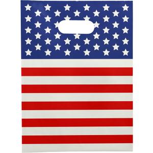 Choice Marts Memorial Day Bags Bulk, 100 Count USA Flag 9" x 12", Plastic Merchandise with Handles, 1.5 Mil Thick Patriotic Goodie Bags