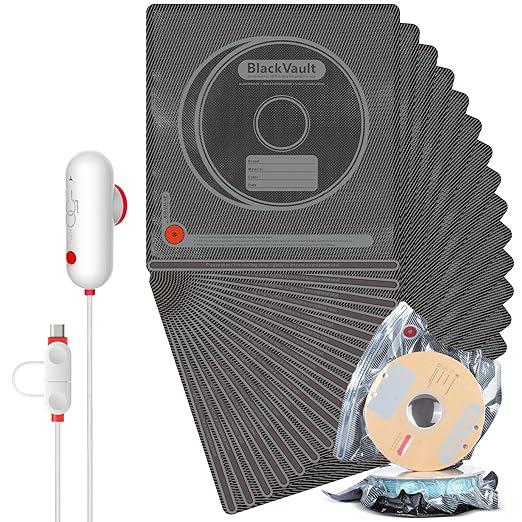 Vacbird Filament Vacuum Storage Kit with USB Pump, 20 Pack LightProof Vacuum Sealed Bags for 3D Filament, Spool Sealing for Keeping Dry and Clean (12.6 * 13.38 in), 20 Black Bags + Usb Pump