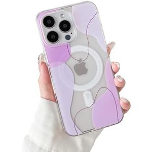 branple Compatible with iPhone 15 Pro Max Case, [Compatible with MagSafe] Cute Clear Art Wavy Shaped Painted with Shockproof PC Soft TPU Protective Cases for Women/ Men (Pink, iPhone 15 Pro Max)