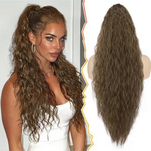 BARSDAR Long Curly Brown Drawstring Ponytail Extension  30 Inch Synthetic Comb Clip in Pony Tails Hairpieces for Women - Voluminous Natural Looking Medium Brown Curly Wavy Ponytail