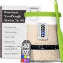 Premium Sourdough Starter Jar - 40oz Large Sourdough Jar with Marked Feeding Band, Thermometer, Scraper, Cloth Cover and Silicone Lid/Base, Wide Mouth Starter Kit - Green (40oz (1 Pack))