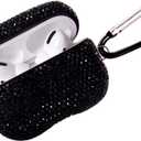 Sparkly Diamond AirPods Pro 1&2 Generation Case with Keychain, Shockproof Protective Premium Bling Rhinestone Cover Skin for AirPods Charging Case (PRO Black C3)