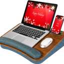 LAPGEAR Portable Laptop Lap Desk with Pillow Cushion, Anti-Slip Strip, Tablet or Phone Storage Slot, Pen and Pencil Pocket, and Wrist Rest - Espresso Woodgrain - Fits 17.3" Laptops - Style No. 91342