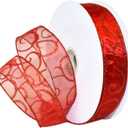 Morex Ribbon Wired Swirl Sheer Glitter Ribbons, Holiday Ribbon for Crafts and Christmas Decorations, Gift Wrapping, 1.5" x 50 Yd, Red