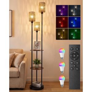 71" Boho Floor Lamp with Shelves, 3 Light Standing Lamp for Living Room
