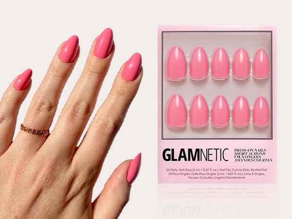 Glamnetic Press On Nails - Extra Short, Glossy Fake Nails 30 Pc Full Kit | Everyday White press on nails in 15 sizes. French tip glue-on set. Waterproof, chip-resistant, up to 2 weeks wear